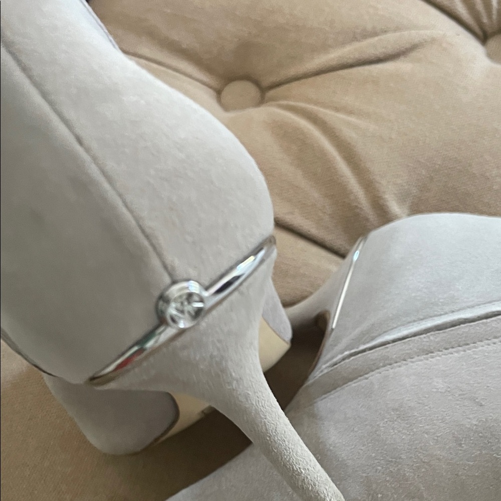 Michaels Women's Beige Suede Peep-Toe Booties - Picture 5 of 7